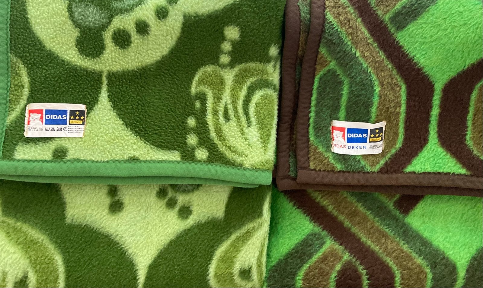 2 Vintage DIDAS Dekens: Bruin (210x185 cm) & Groen (225x190, Ophalen of Verzenden