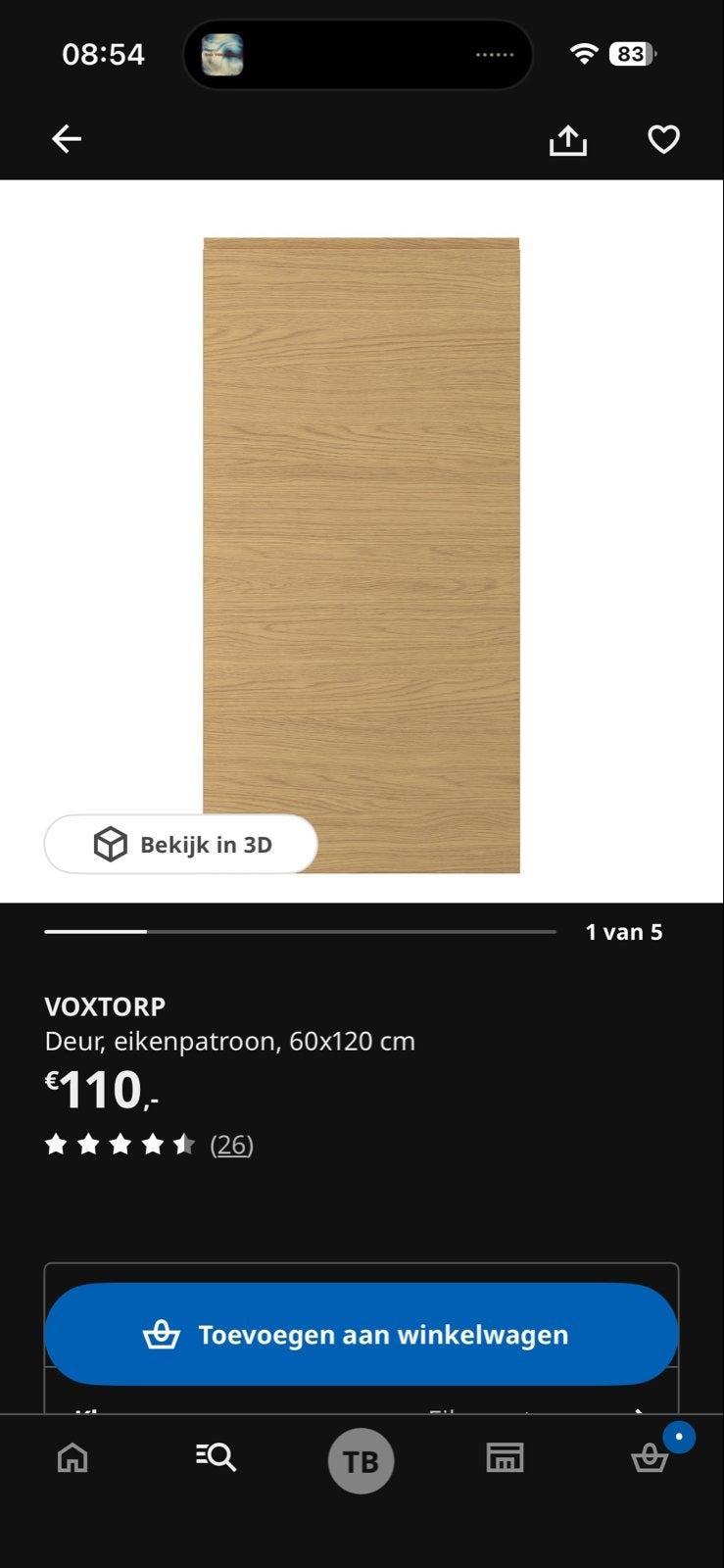 IKEA Voxtorp Keuken Kastdeur Eikenpatroon 60x120 cm, Bruin, 100 tot 150 cm, Nieuw, 25 tot 50 cm