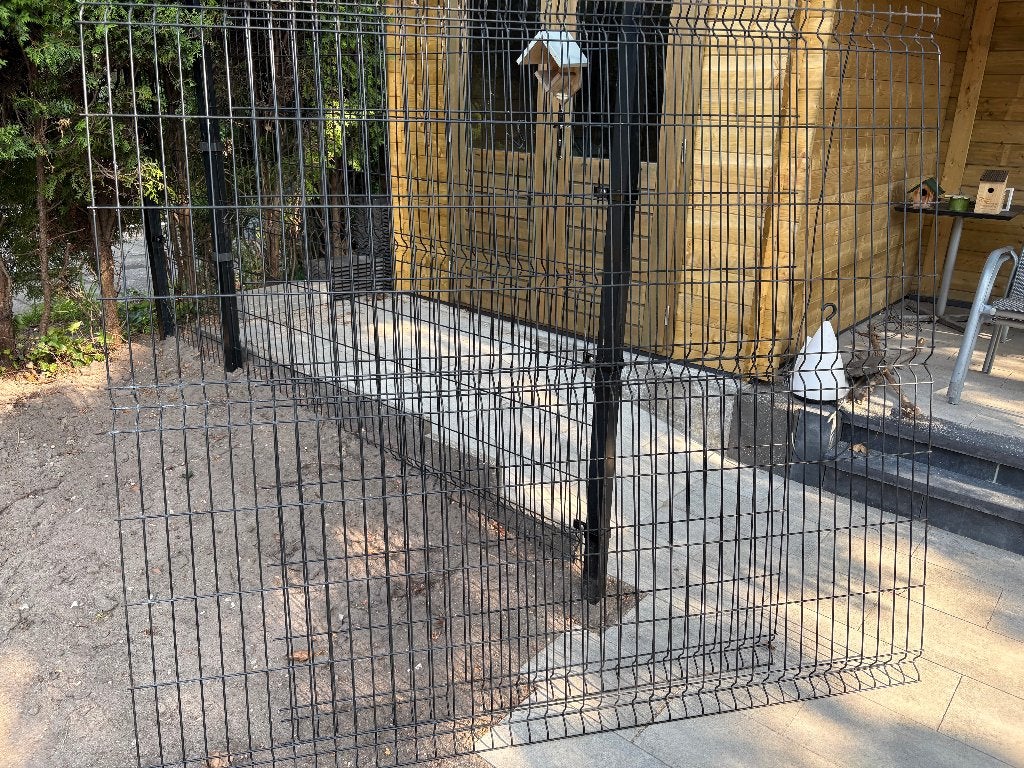 Enkelstaafmat hekwerk 1.9m hoog, 2 panelen (2.15m en 1.4m), Ophalen, Gebruikt, IJzer, Enkelstaafmat hekwerk