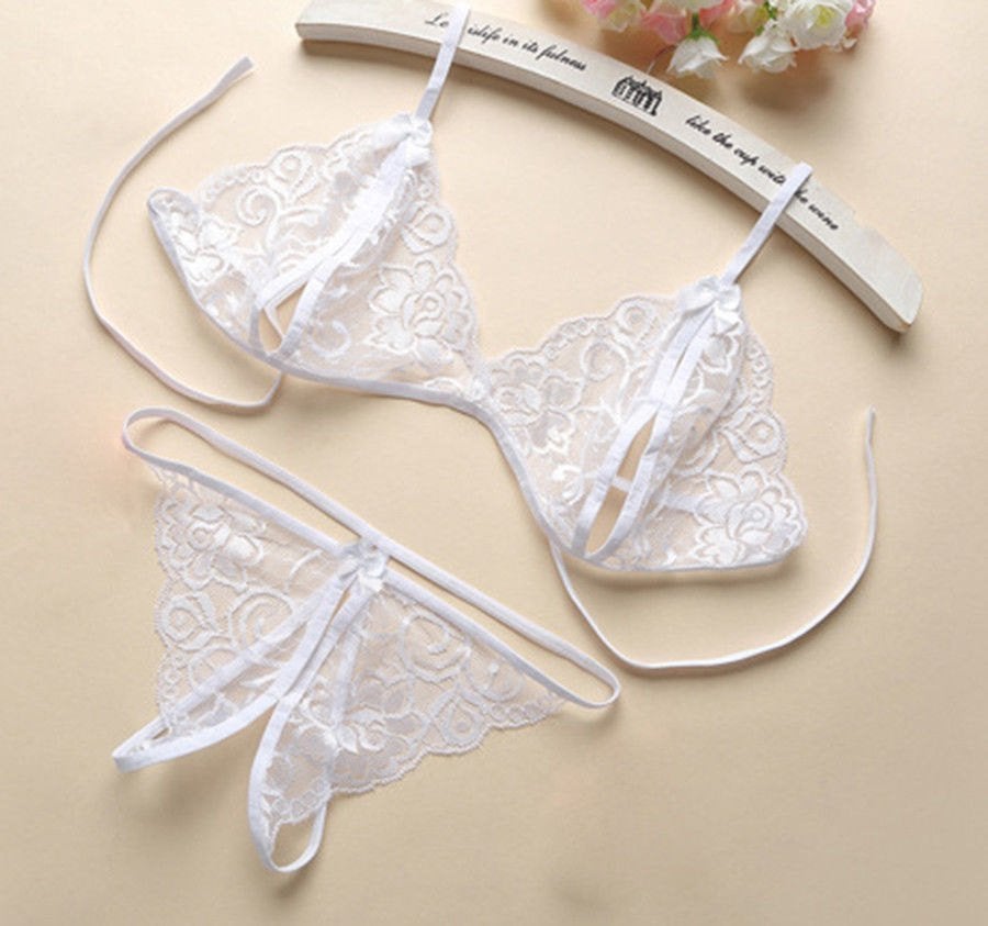 Witte kanten BH en string, Verzenden, Wit, Setje