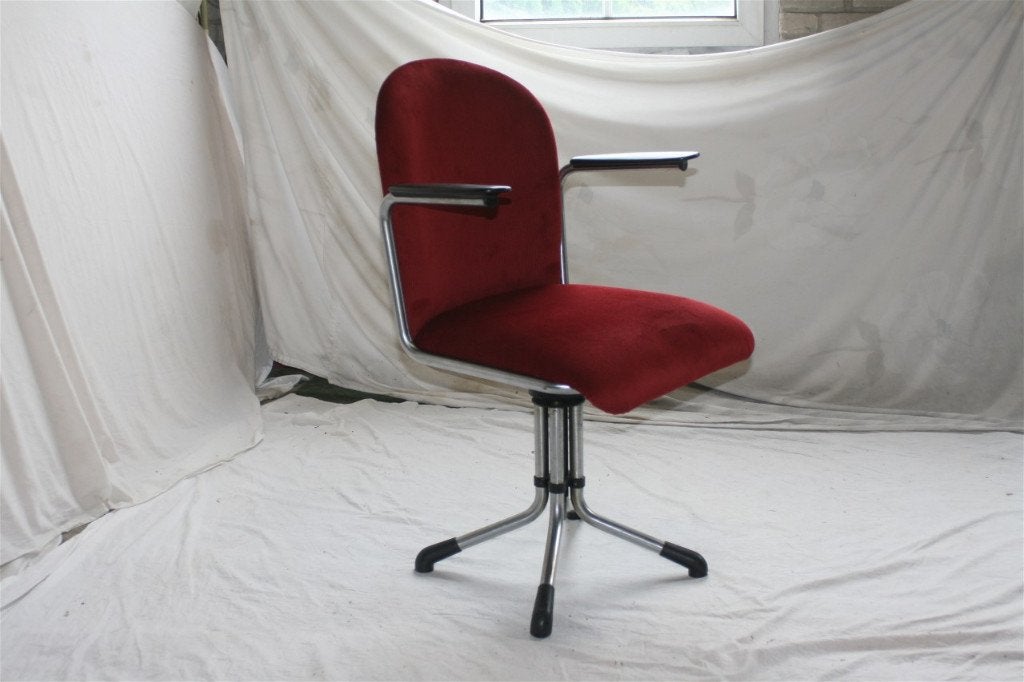Vintage Mat Chroom Gispen 356 Bureaustoel Corduroy Rood, Huis en Inrichting, Ophalen, Bestaat niet meer op dit adres, Gispen Culemborg