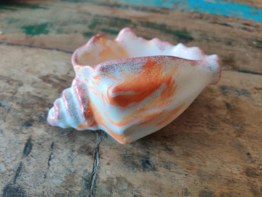 Decoratieve schelp van Jasmonite - Oranje/Wit met glitter, Meerkleurig, Nieuw, Ophalen of Verzenden, Modern