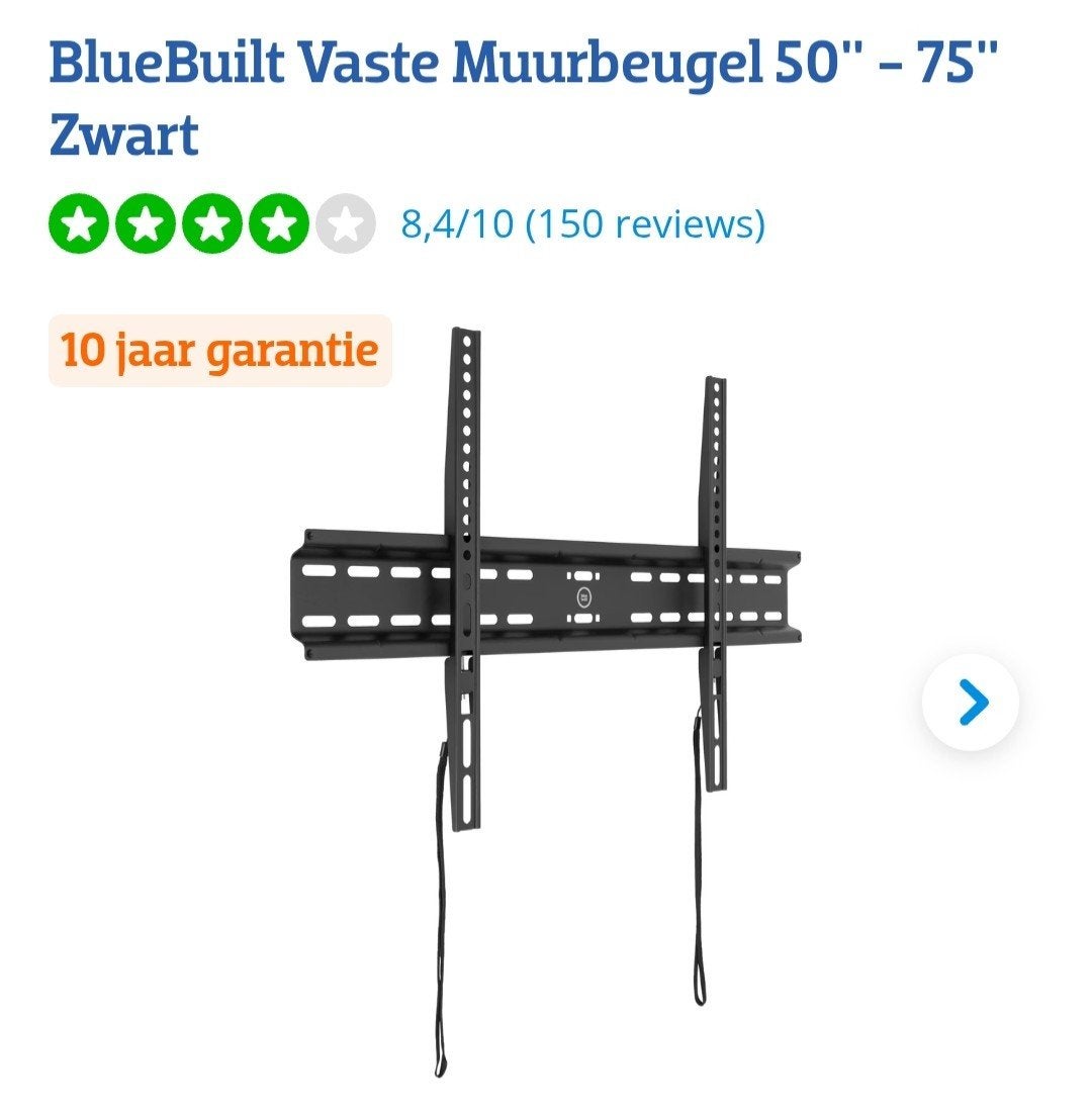 Bluebuilt Vaste Muurbeugel voor 50-75 inch TV - Nieuwstaat, Ophalen of Verzenden, Nieuw