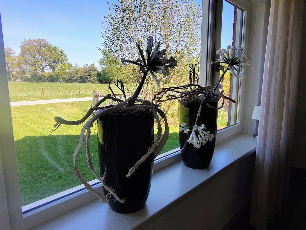 2 keramieken potten met inhoud, 46 cm hoog, 22 cm diameter, Huis en Inrichting, Ophalen of Verzenden, Zo goed als nieuw