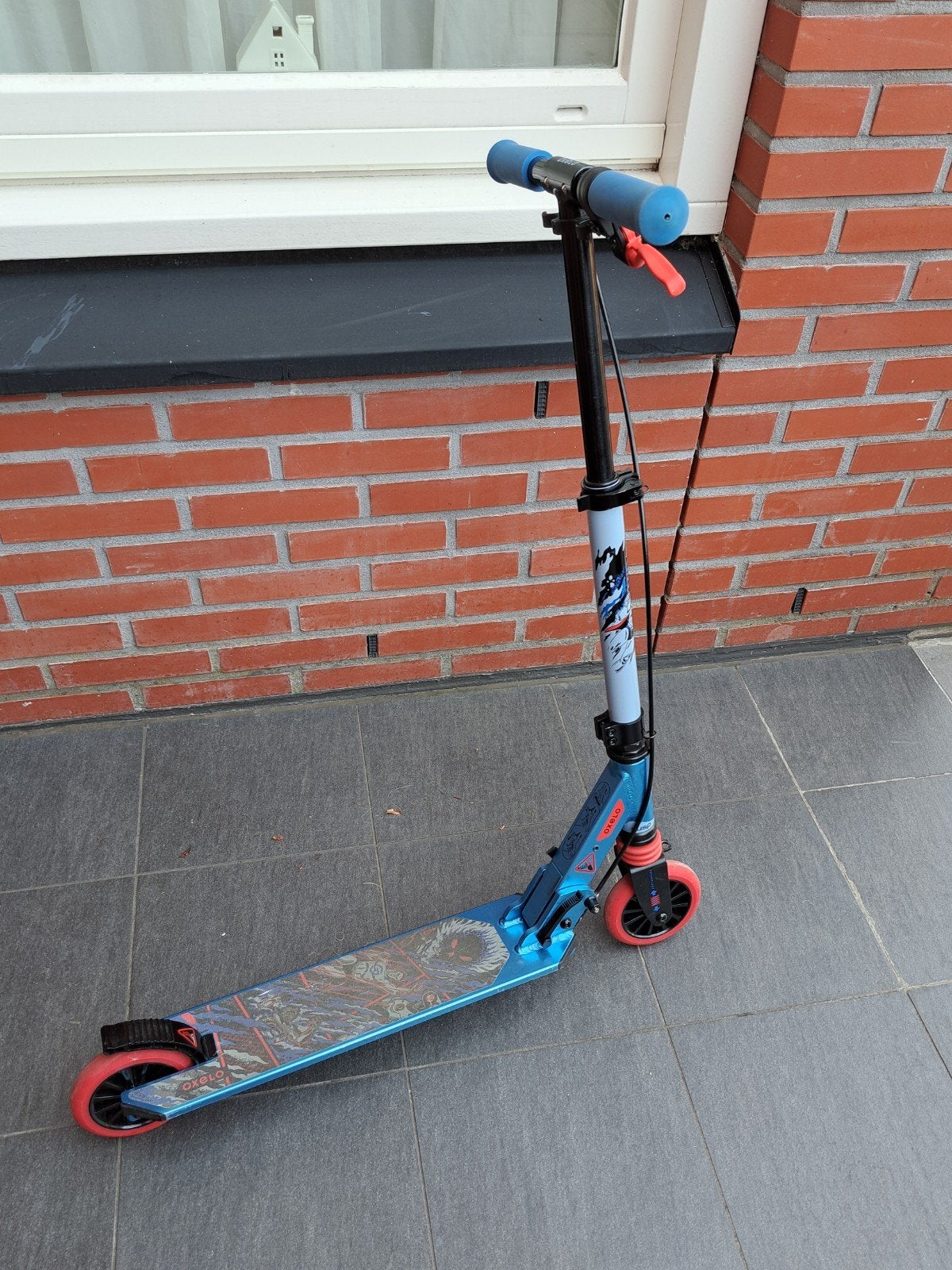 Oxelo mid5 kinderstep met handrem - Blauw/Rood, Ophalen, Gebruikt, Gewone step, Onbekend
