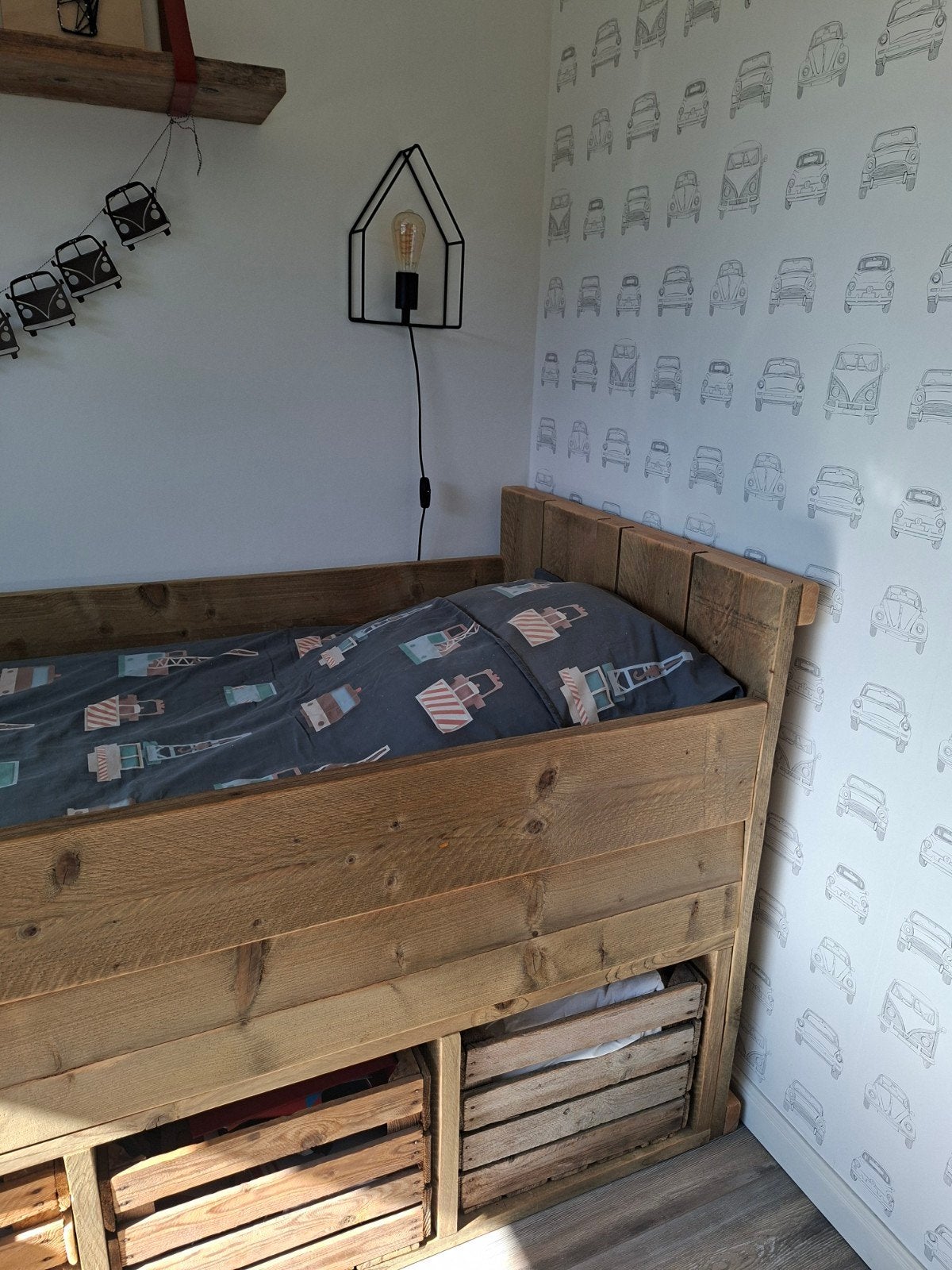 Jong steigerhout 1 persoonsbed 200x80cm, Ophalen, Zo goed als nieuw, Halfhoogslaper