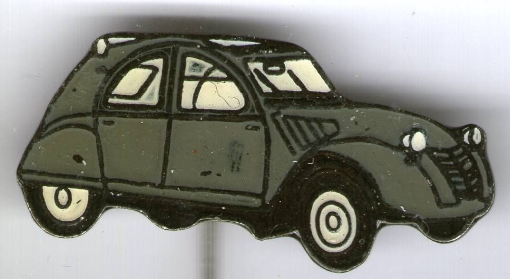 Citroën 2CV lelijke eend email op zilverkl speldje ( F_231), Verzenden, Zo goed als nieuw, Transport, Speldje of Pin
