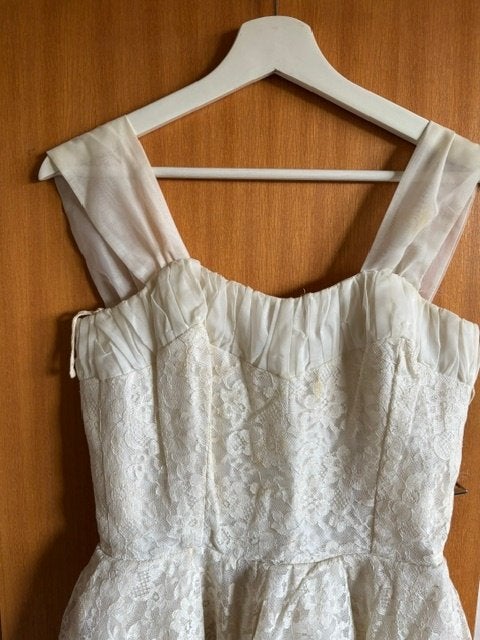 vintage trouwjurk uit 1960, Ophalen of Verzenden, Gedragen, Wit, Trouwjurk