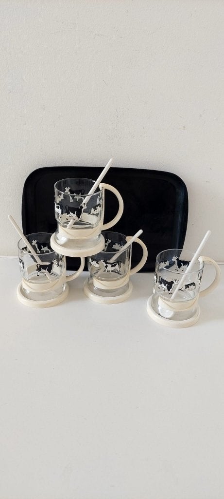 Vintage retro theeglazen / koffie glazen  koeienprint  70/80, Eu, Eu, Overige typen, Ophalen of Verzenden