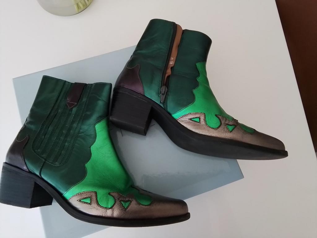 Manfield groene en zilveren leren enkellaarzen maat 41, Kleding | Dames, Schoenen, Lage of Enkellaarzen, Ophalen of Verzenden