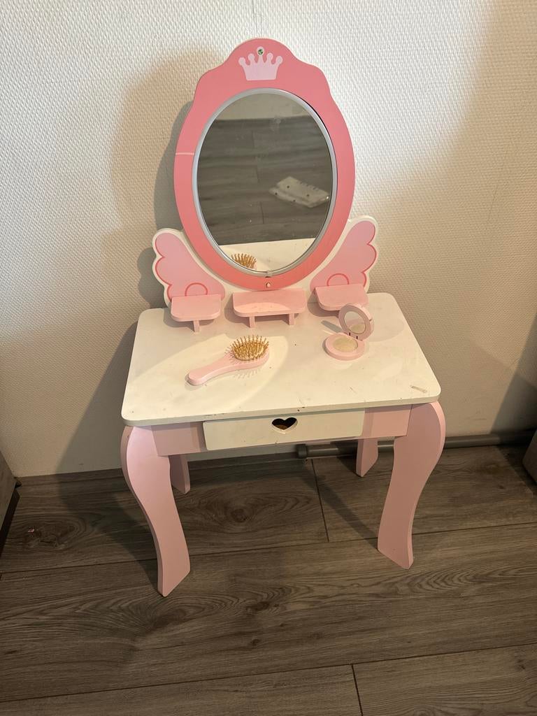 Roze houten kaptafel met spiegel en led light en accessoires, Ophalen, Zo goed als nieuw, Overige typen