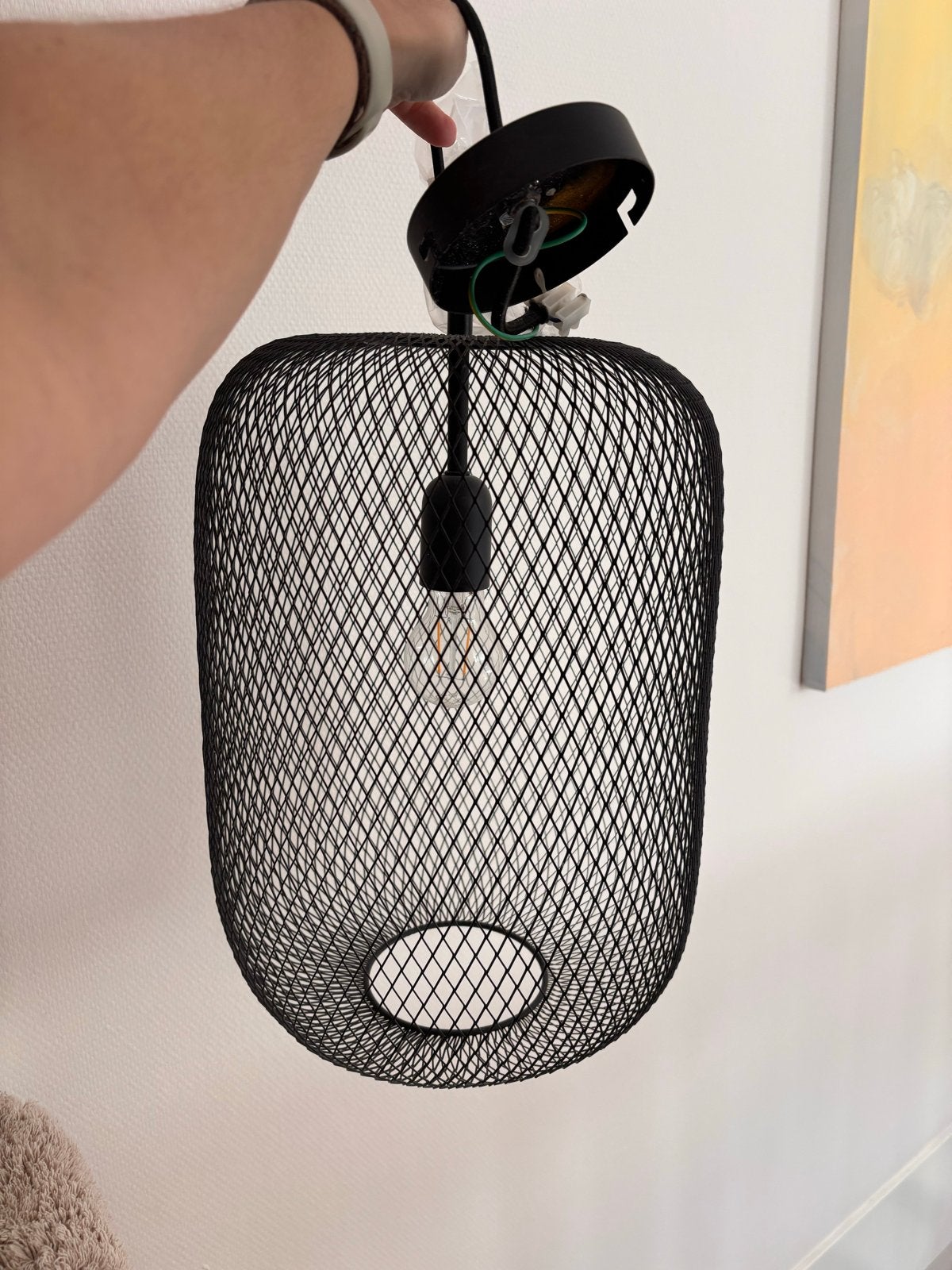 Karwei Juno XXL Hanglamp Zwart Gaas E27 bird cage, Ophalen, Zo goed als nieuw, Metaal, E27 (groot)