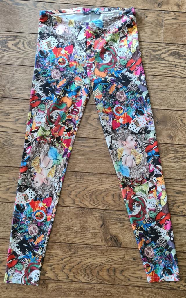 Bershka Legging S - Kleurrijke Print, Legging, Gedragen, Overige kleuren, Maat 36/38 (S)