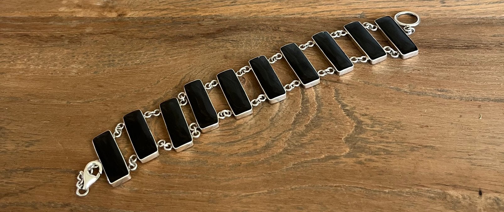 PRACHTIGE ZILVEREN ONYX ARMBAND 21 cm, Verzenden, Zo goed als nieuw, Zilver, Zilver