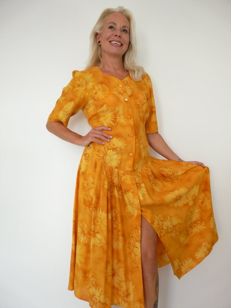 *Abfab Vintage Doorknoop Jurk M*, Maat 38/40 (M), La Rose, Oranje, Ophalen of Verzenden