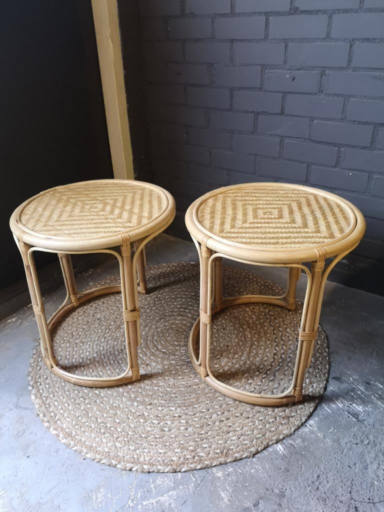 Rotan bijzettafeltjes, salontafel, Minder dan 55 cm, Rond, Zo goed als nieuw, Ophalen