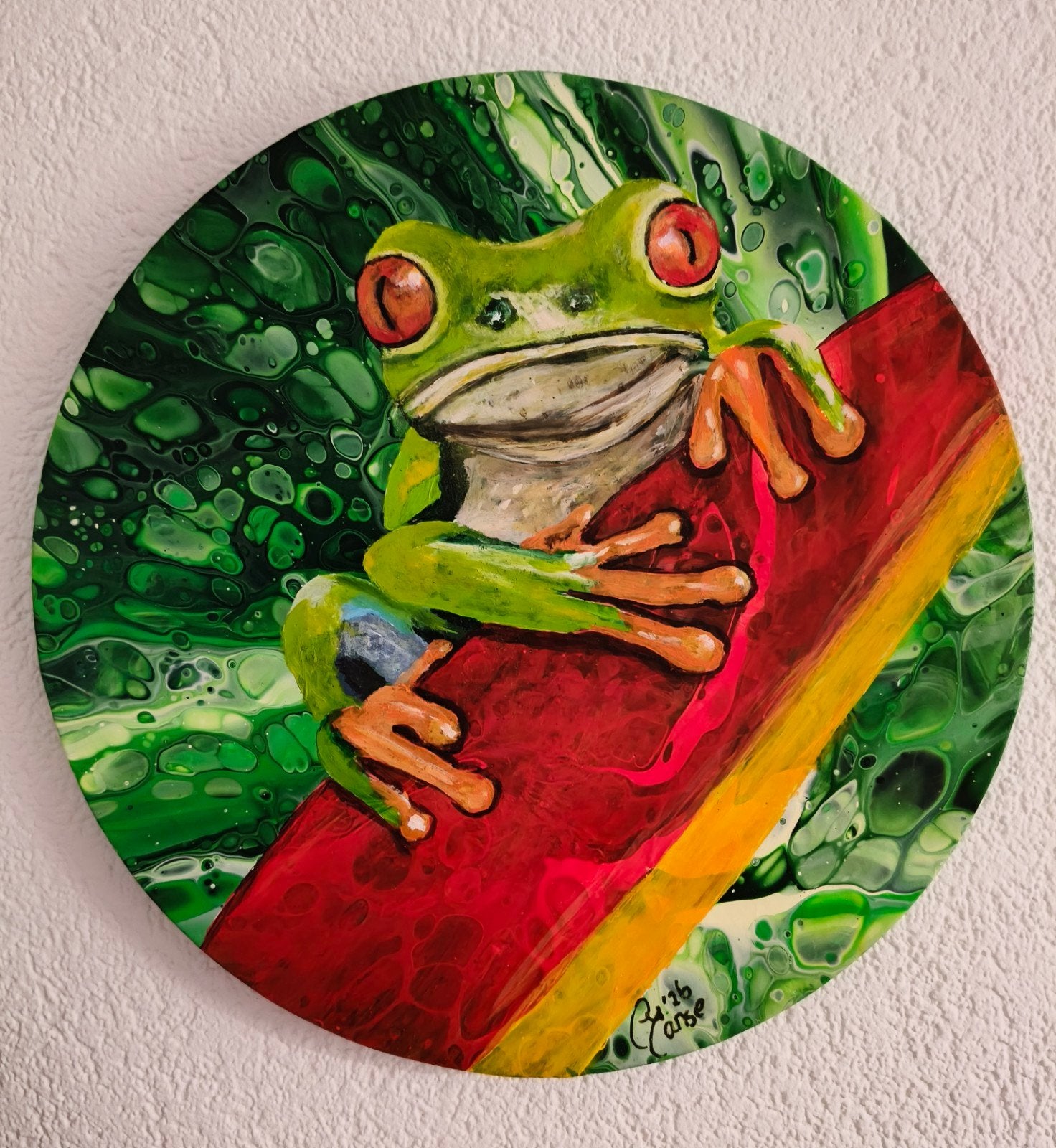 schilderij rood oog maki kikker, Ophalen of Verzenden