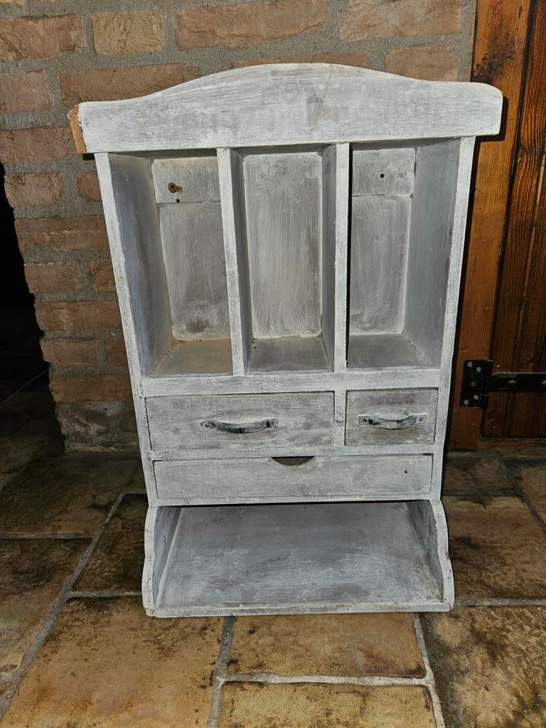 Vintage houten postkastje met lades - Grijs geverfd, Ophalen of Verzenden