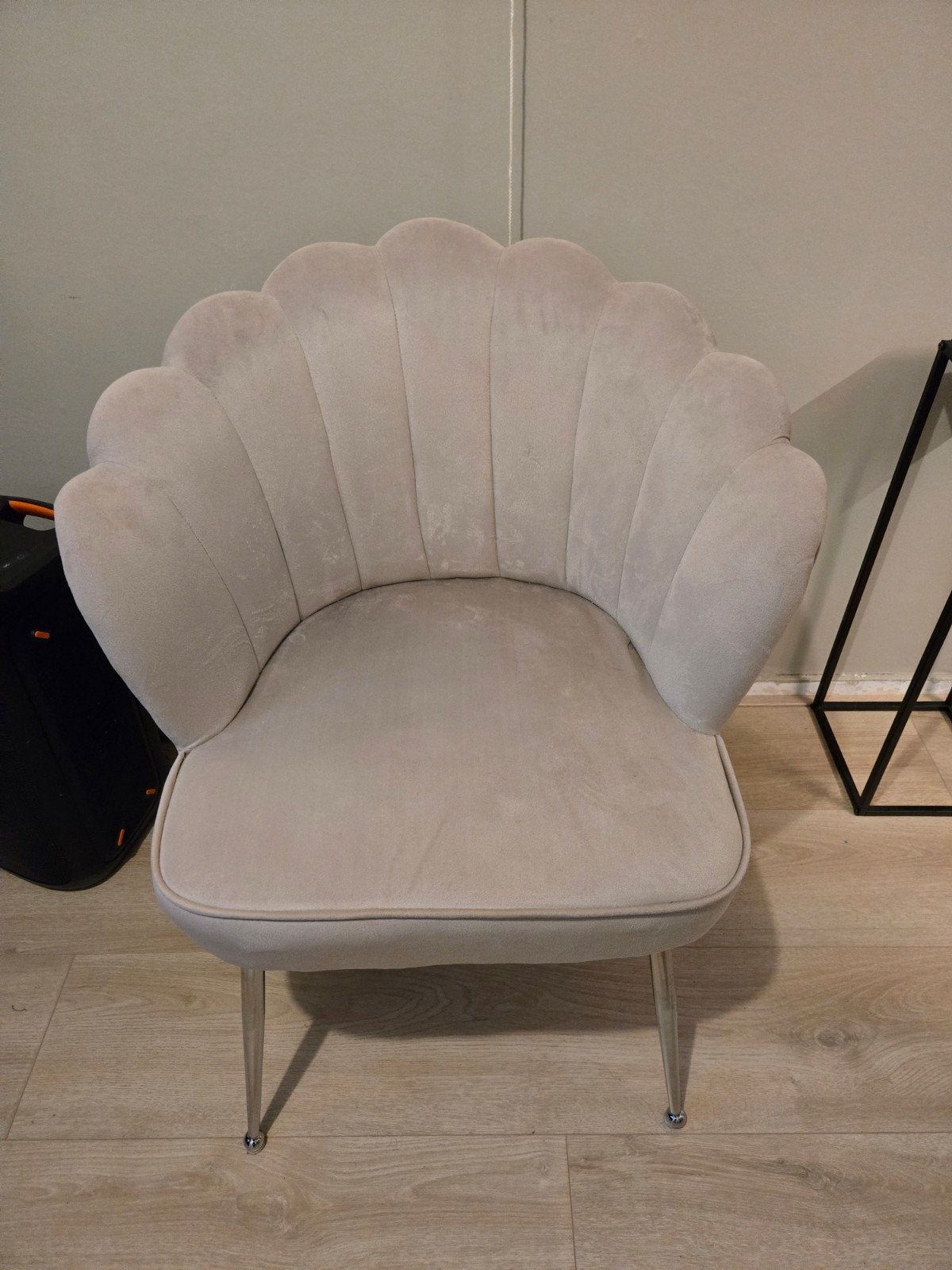 Luxe Fluwelen Schelpstoel Beige - Chroom, Huis en Inrichting, Fauteuils, Ophalen, Stof, 50 tot 75 cm