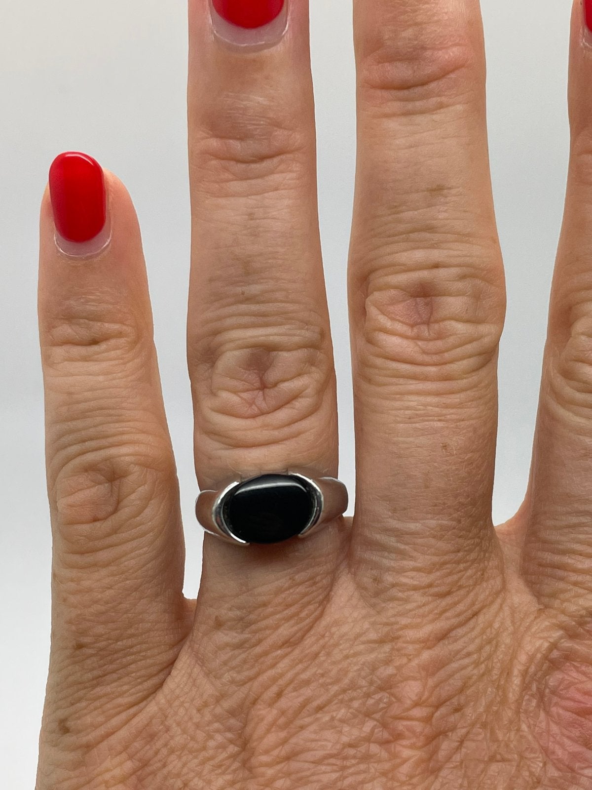 F265 Prachtige zilveren onyx ring (verstelbaar), Ophalen of Verzenden, Zilver, Ring, Met edelsteen