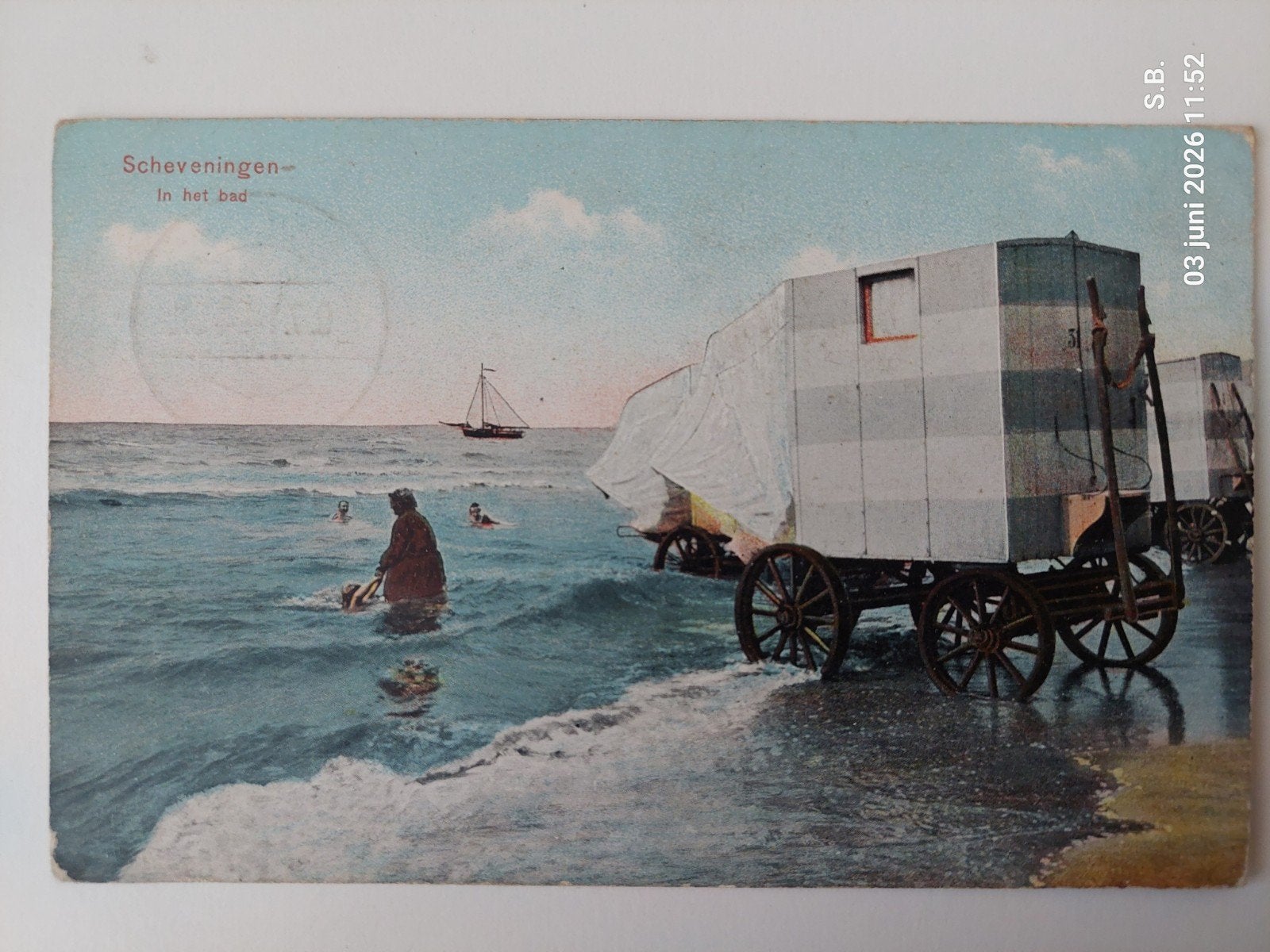 Oude Ansichtkaart Scheveningen - In het Bad (1920-1940), Verzenden, Gelopen, Zuid-Holland