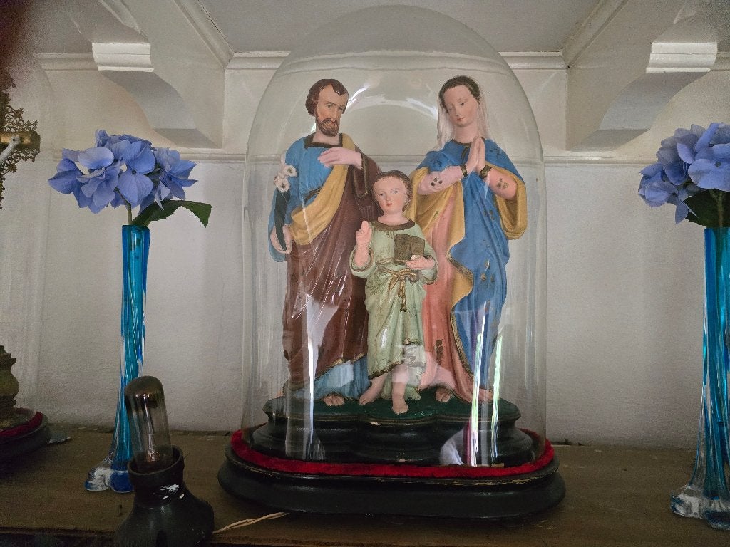 Jozef, Maria en Jezus beeld inclusief stolp, Ophalen of Verzenden
