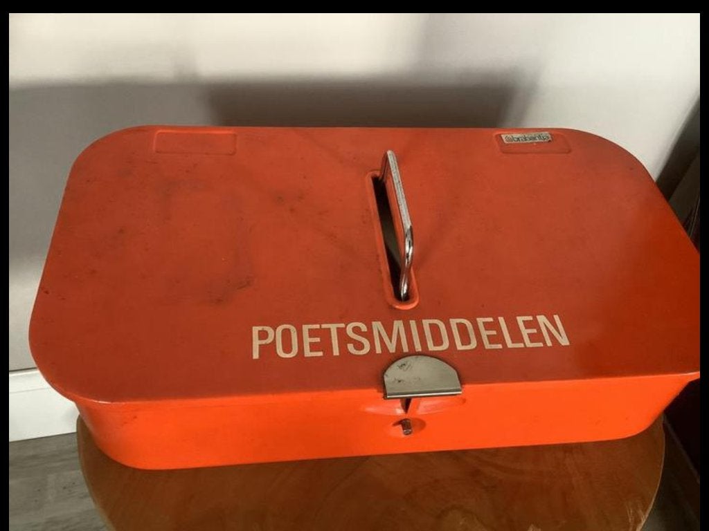 Vintage oranje Brabantia schoen/ poetsdoos inc borstels, Ophalen of Verzenden