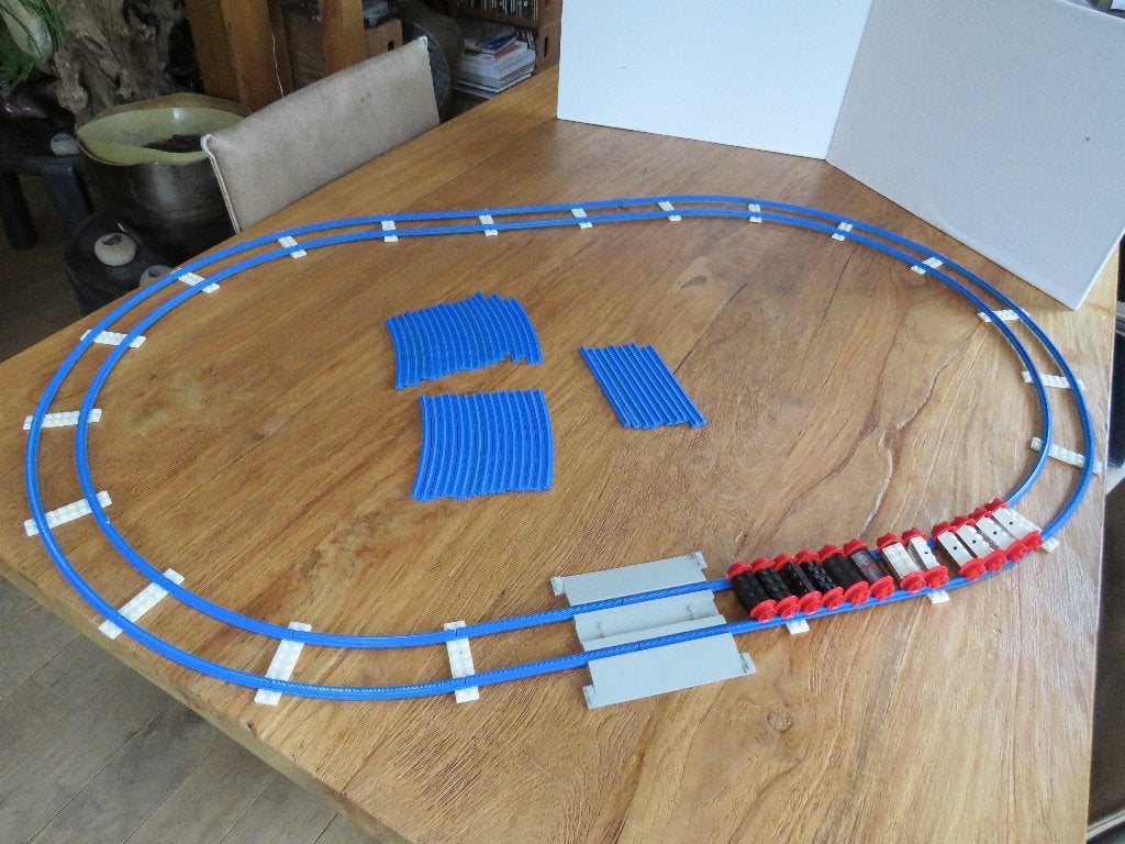 partij vintage LEGO treinrails - Blauw & spoorwegovergang, Gebruikt, Overige thema's, Lego, Ophalen of Verzenden