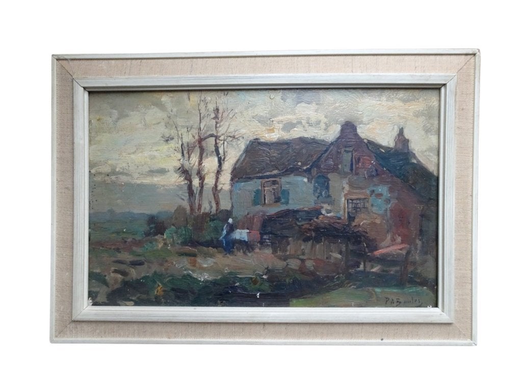 Veilinghuis Oranje - Schilderij landschap boerderij Bouter?, Antiek en Kunst, Ophalen, Paneel, Impressionistisch, Landschap
