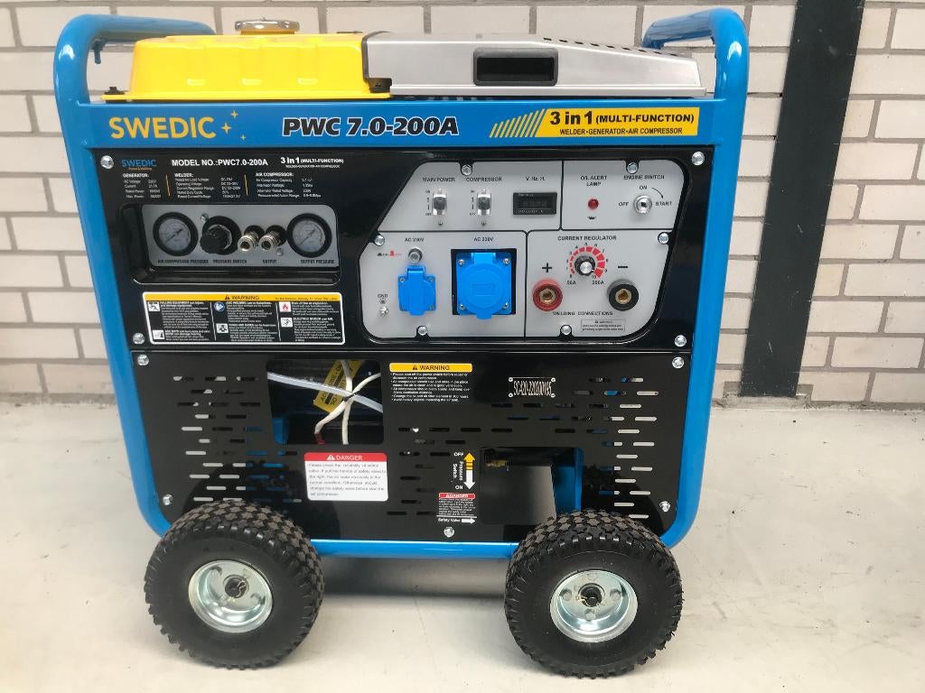 Swedic 3 in 1 generator welding air compressor, Ophalen, 6 tot 10 bar, Nieuw, Minder dan 200 liter/min