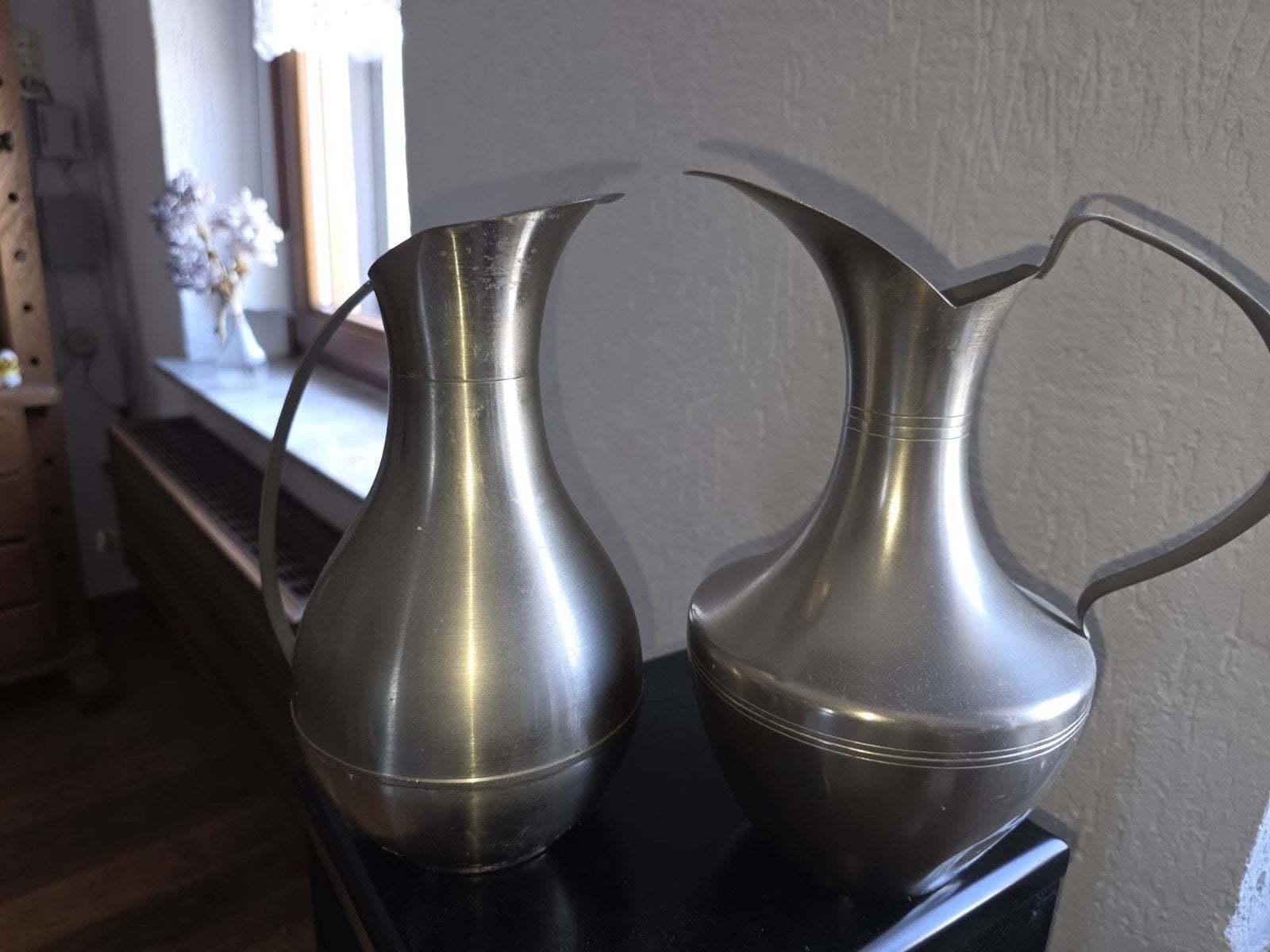 Set van 2 vintage tinnen kannen, Ophalen
