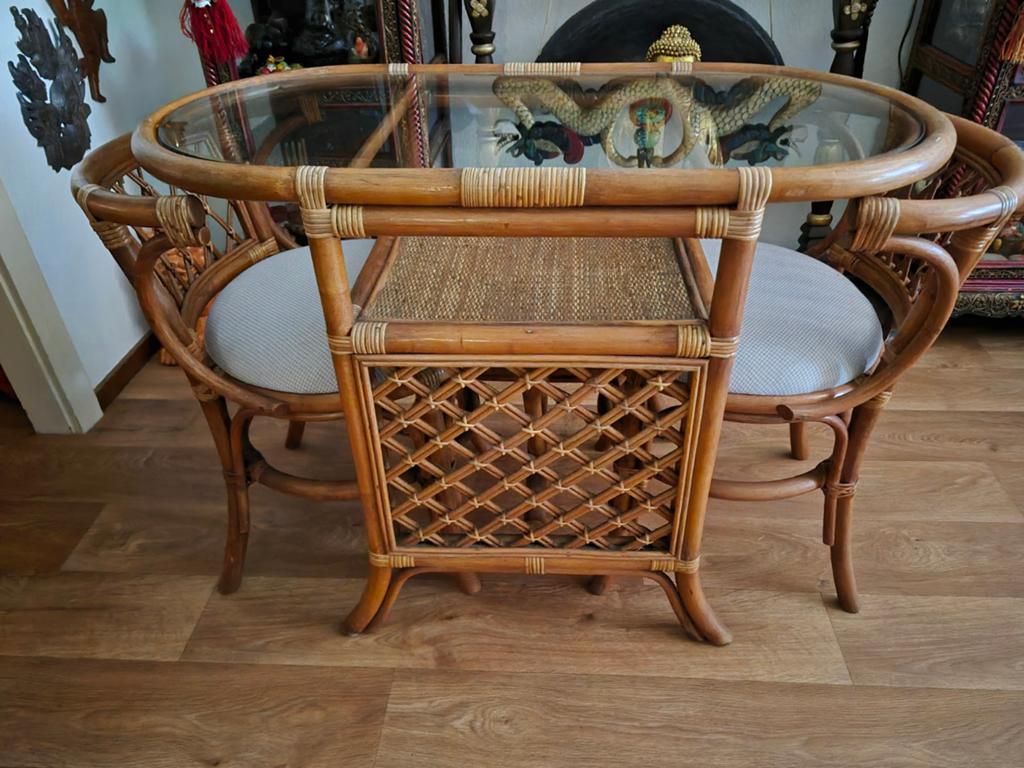 Rotan tuinset eettafel balkon bamboe, Ophalen of Verzenden, 2 zitplaatsen