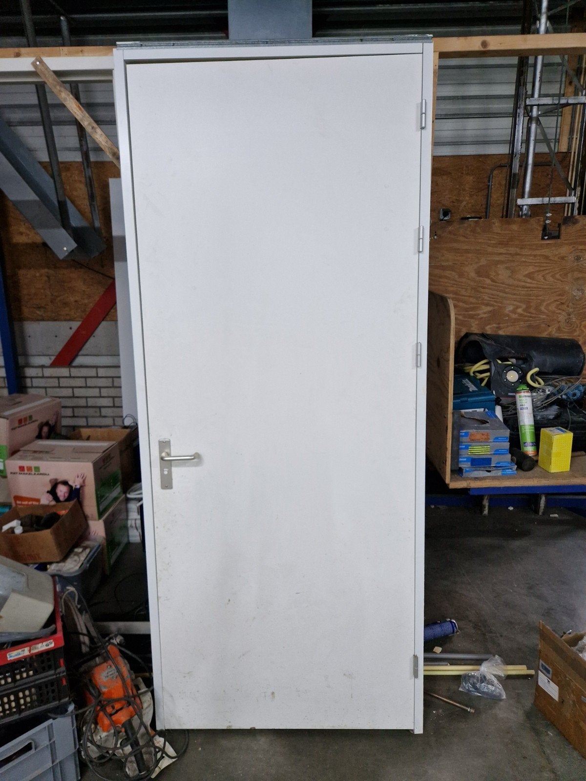 Witte binnendeur met kozijn en klink, Ophalen, Gebruikt, 80 tot 100 cm, 215 cm of meer