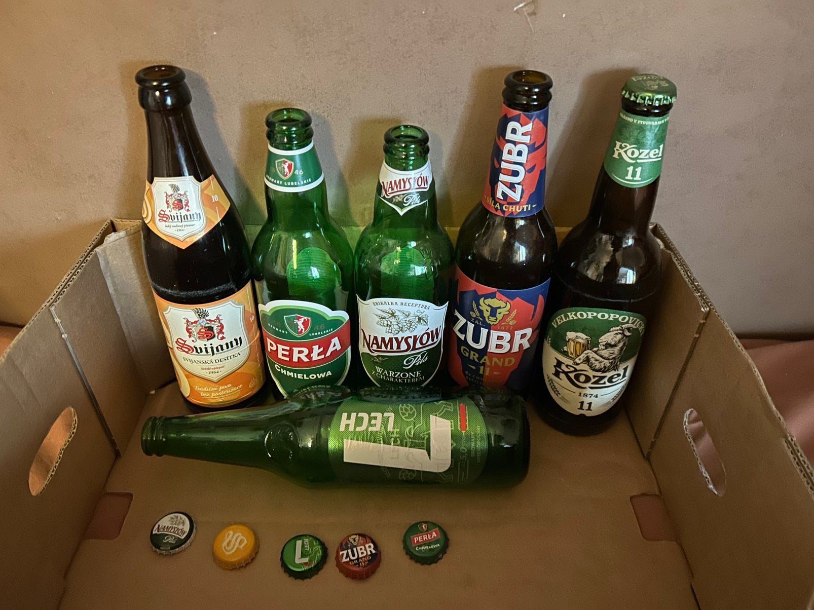 6 ( lege) Poolse/ Tsjechië ‘se bierflesjes met dop,, Verzamelen, Ophalen of Verzenden, Gebruikt, Flesje(s), Overige merken