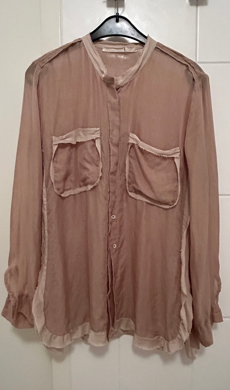 Schumacher zijden blouse beige kleur maat 38, Ophalen of Verzenden, Zo goed als nieuw, Maat 38/40 (M), Beige
