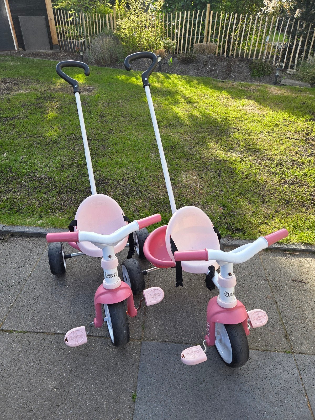 2 Smoby driewielers met duwstang - Roze, Ophalen, Gebruikt, Smoby, Duwstang