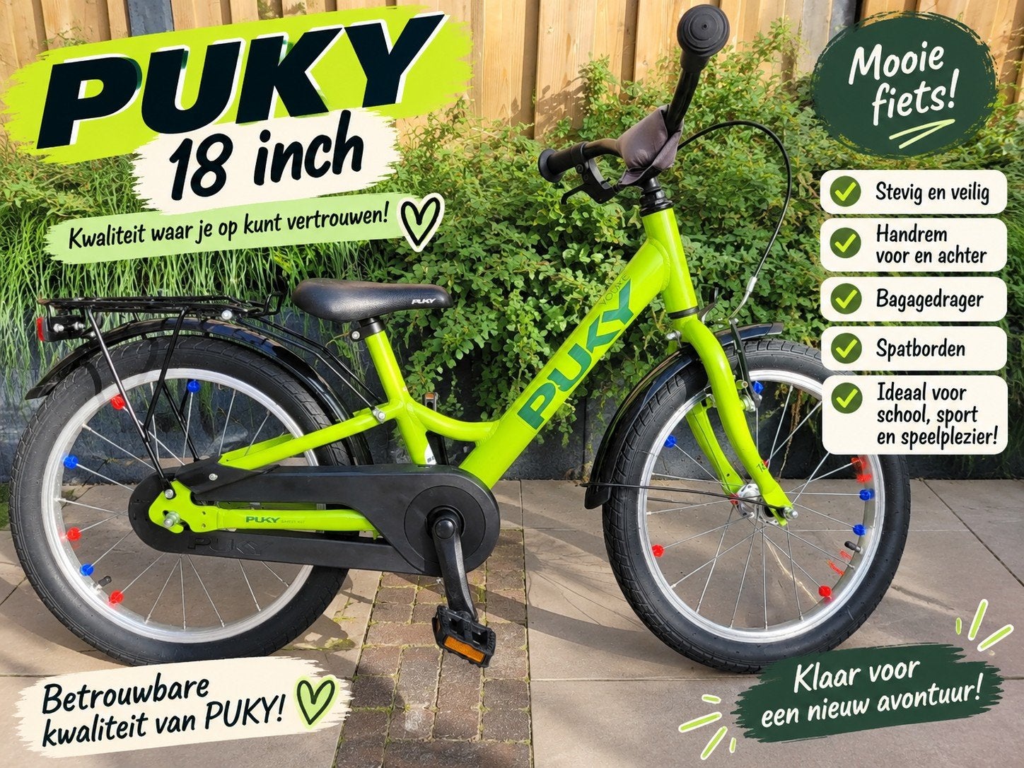 PUKY YouKe 18 inch groen – lichtgewicht kinderfiets, Fietsen en Brommers, Ophalen, Terugtraprem, Puky, 16 tot 20 inch