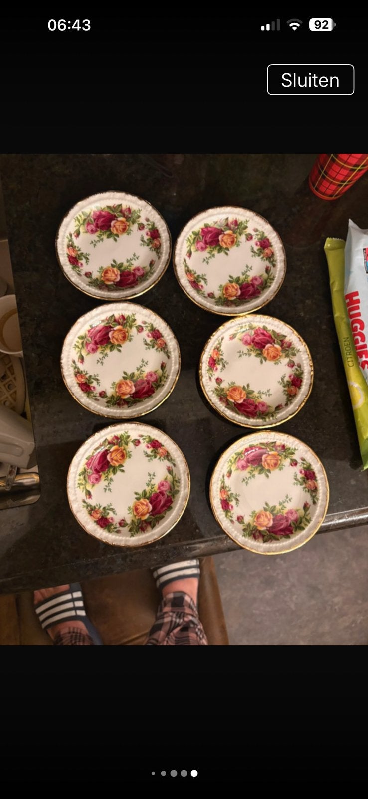 Old country rose 6 bonbon bordjes, Ophalen