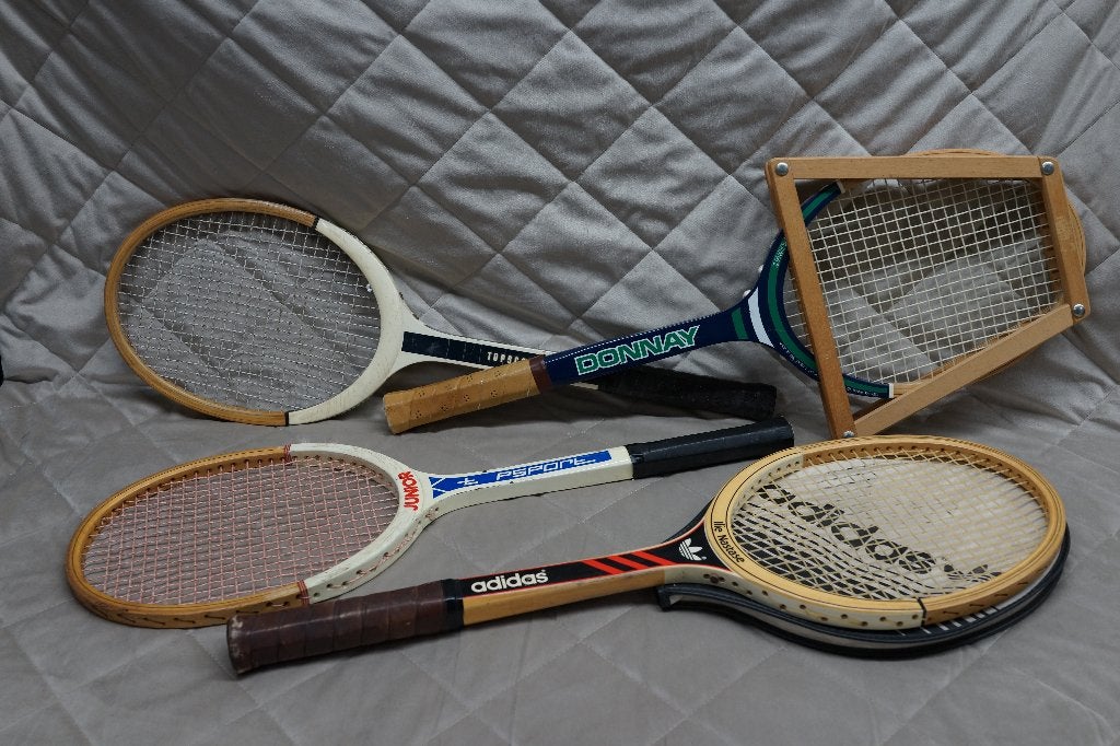 Vintage pareltjes 4 Houten Tennisrackets Pure nostalgie, Ophalen of Verzenden, Racket, Overige merken