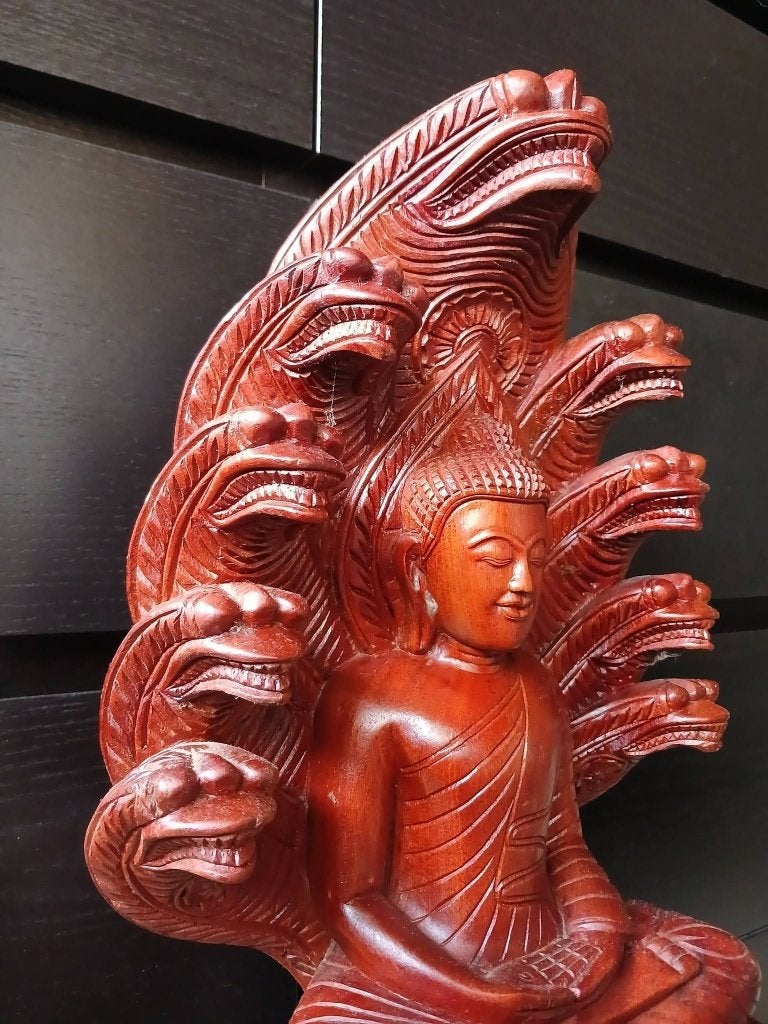 Oude Naga Boeddha uit Cambodja - erfstuk, Ophalen of Verzenden, Gebruikt, Hout, Massief