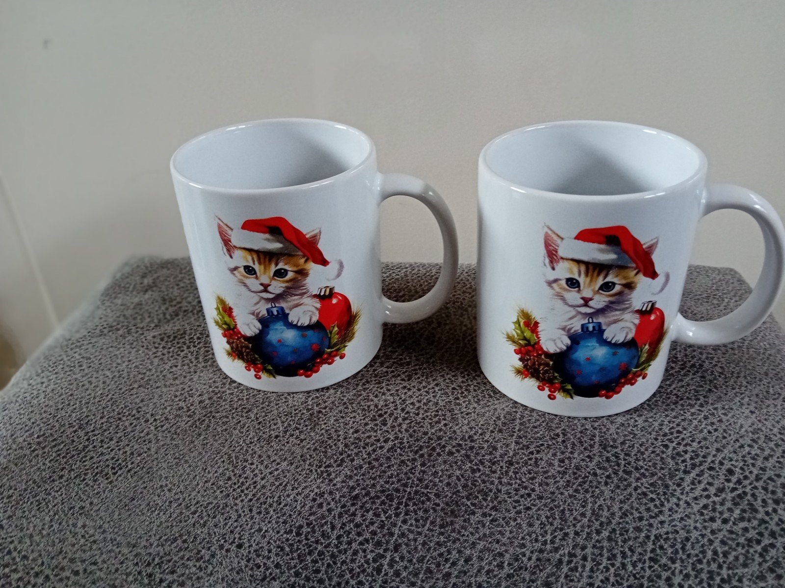Set van 2 Nieuwe Witte Kerstmokken met Kattenafbeelding, Ophalen of Verzenden, Nieuw