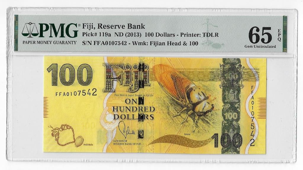 Fiji Islands 100 Dollars 2012 Unc PMG 65 EPQ, Ophalen of Verzenden, Los biljet