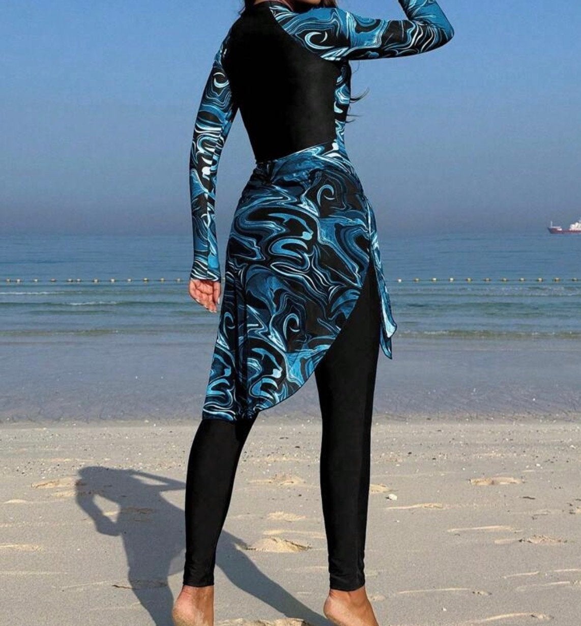 Burkini Zwempak met Lange Mouwen en Broek - Blauw/Zwart, Kleding | Dames, Badmode en Zwemkleding, Ophalen of Verzenden, Nieuw