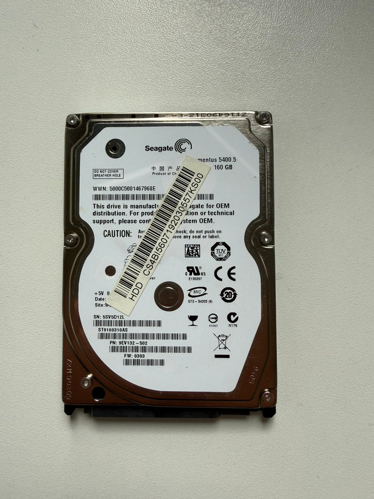 Seagate 160GB 2.5” HDD, Computers en Software, Intern, Gebruikt, 160GB, Ophalen of Verzenden