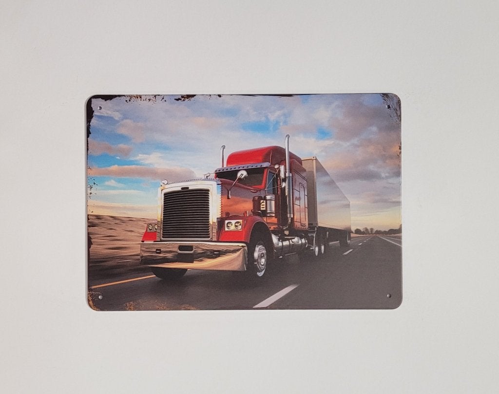 Vrachtwagen rode truck reclamebord van metaal wandbord deco, Info@deconoord.nl, Deco Noord, Nieuw, Ophalen of Verzenden
