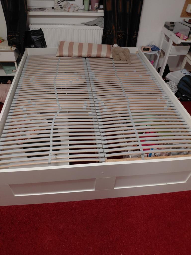 Tweepersoonsbed 180x200 met 4 lades, Gebruikt, Wit, Tweepersoons, Ophalen of Verzenden