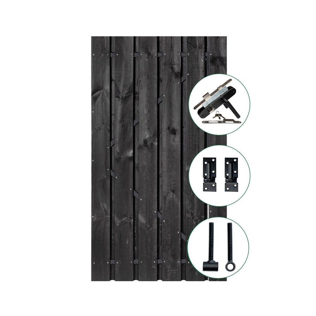 Poortdeur hout, met zwart stalen frame (*)