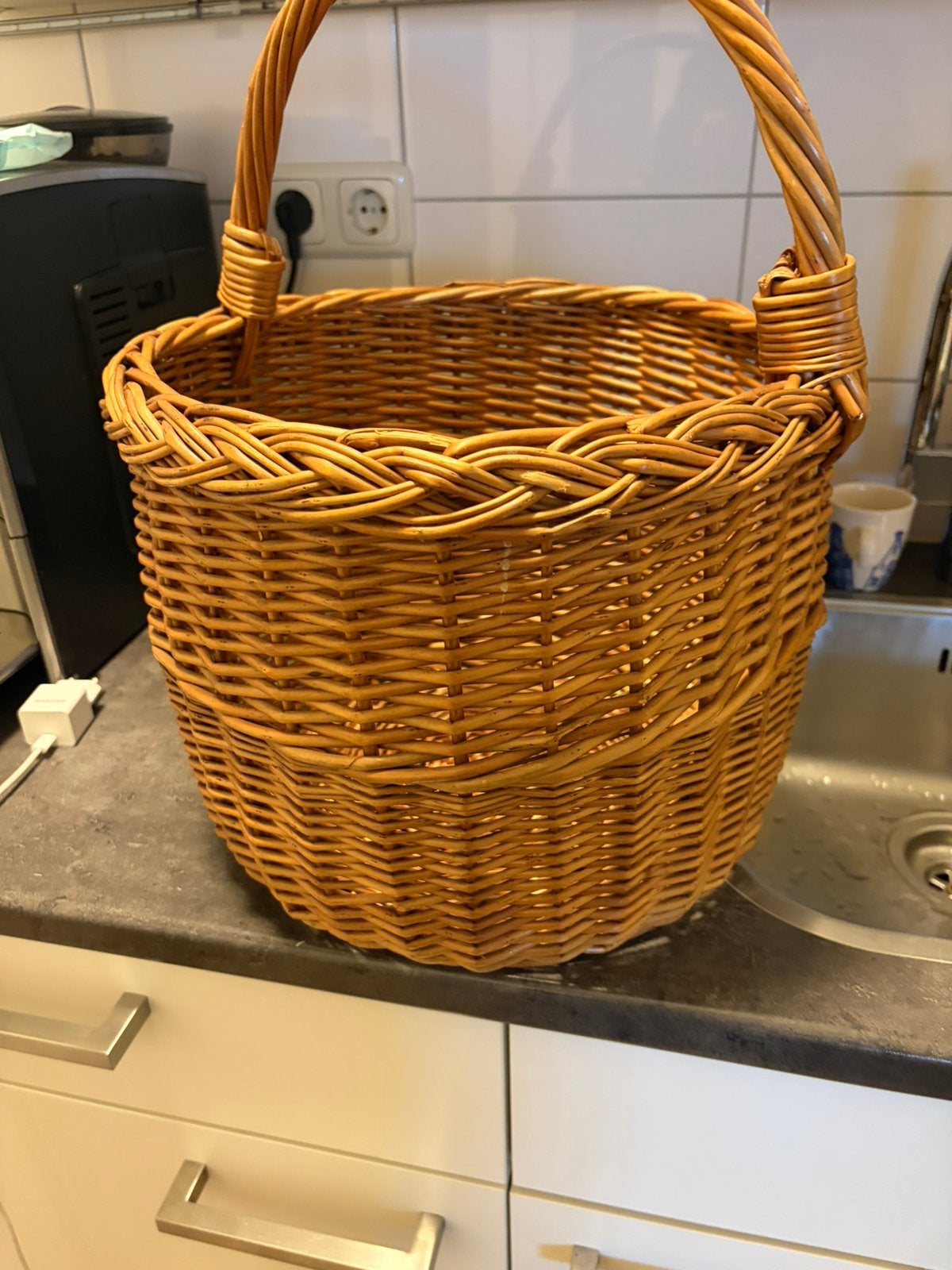 Rotan boodschappen mand, Ophalen, Gevlochten, Mand, Rond