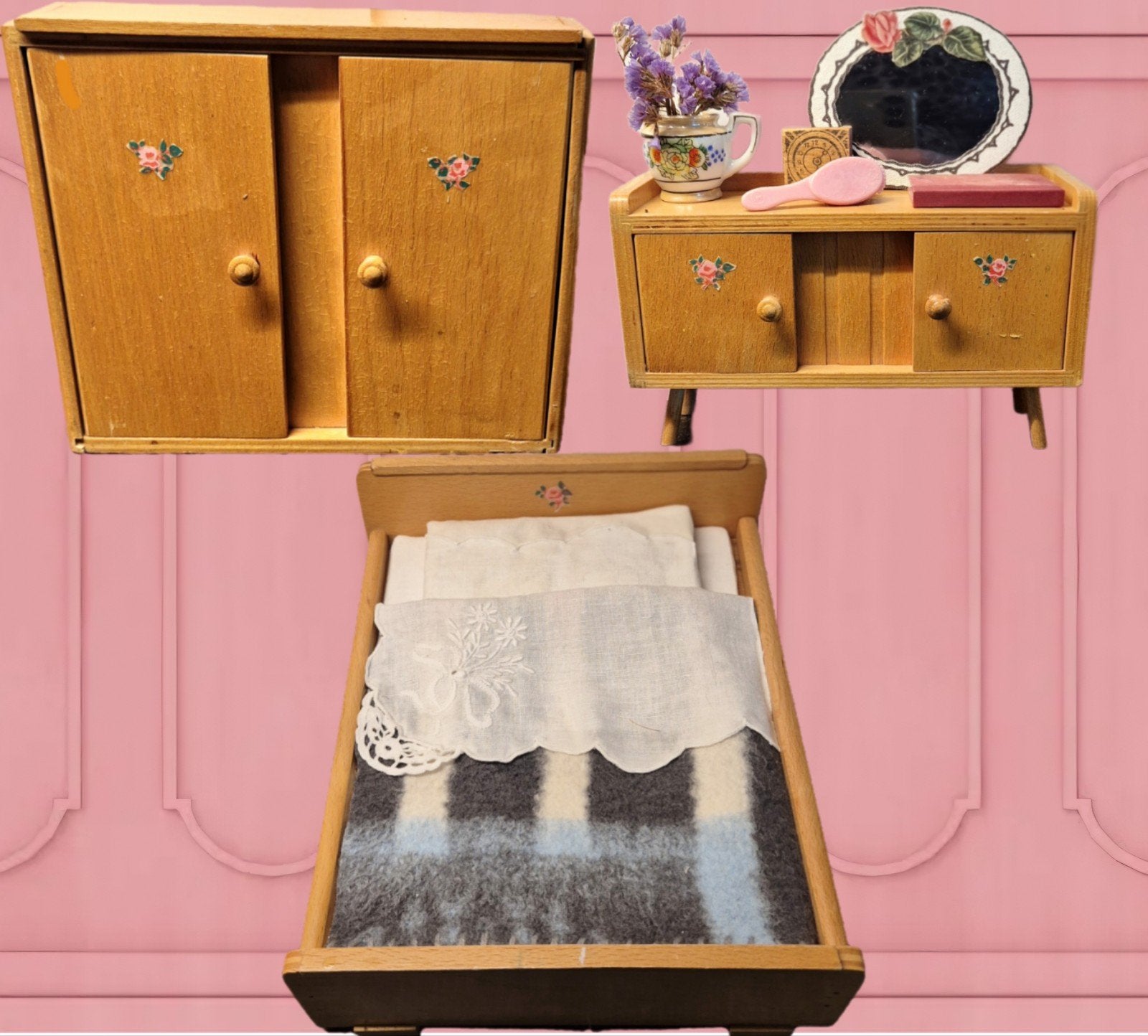 Barbie poppenhuis meubeltjes hout antiek vintage sample 50s, Ophalen of Verzenden