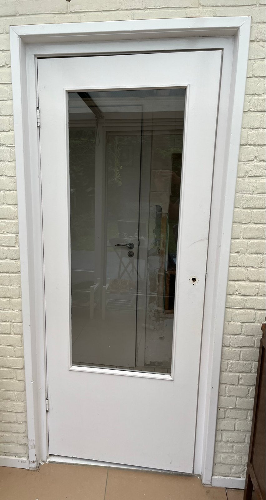 Witte deur met Glaspaneel, Doe-het-zelf en Verbouw, Ophalen, Gebruikt, Minder dan 80 cm, Buitendeur